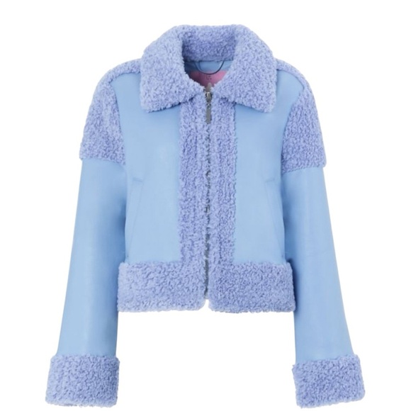 Unreal Fur Corfu Lilac Faux Fur Leather Zip-Up Jacket Size L - Picture 1 of 16